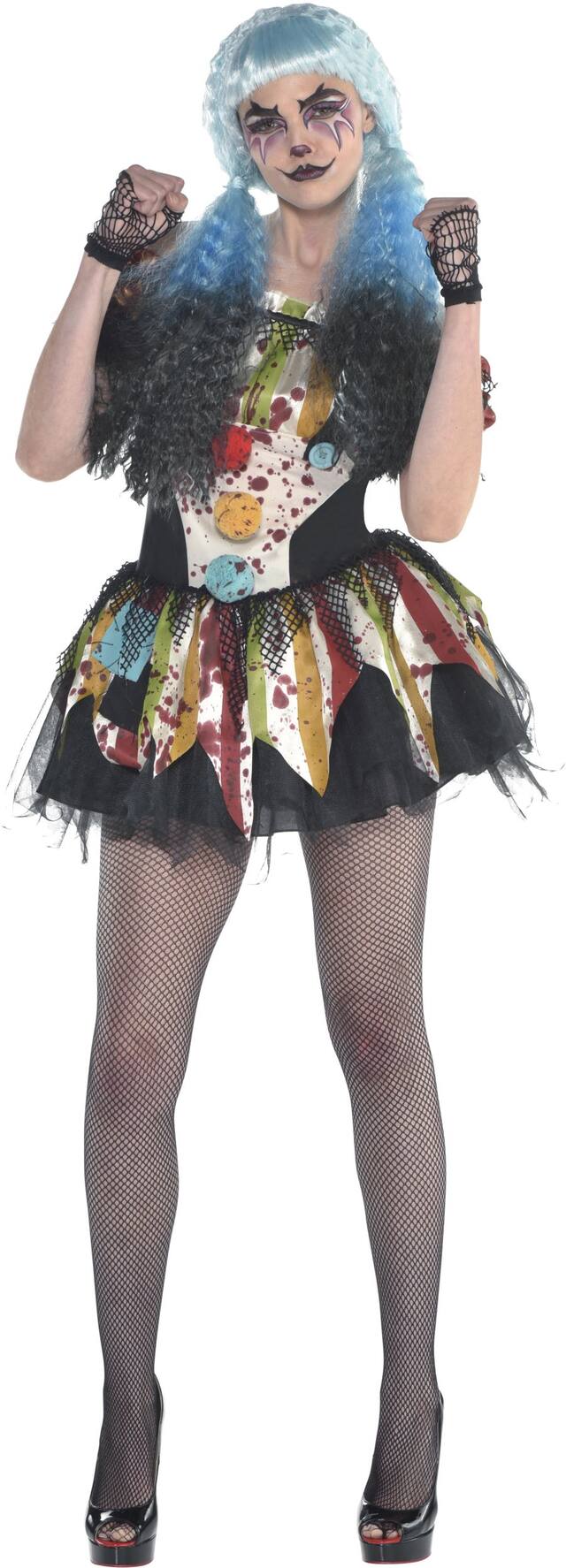 Robe de clown ensanglanté robe pour femme, multicolore, choix de tailles Front_Flat