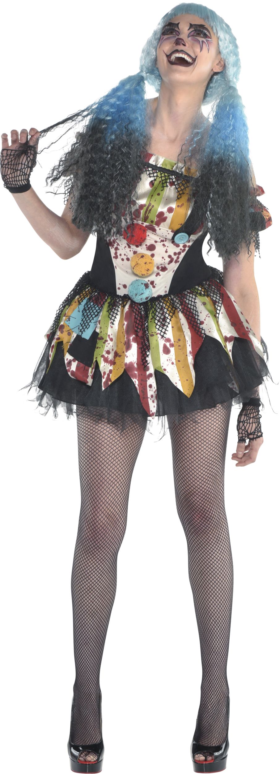 Women's Bloody Clown Multi-Coloured Dress Halloween Costume, Assorted Sizes Front_Flat