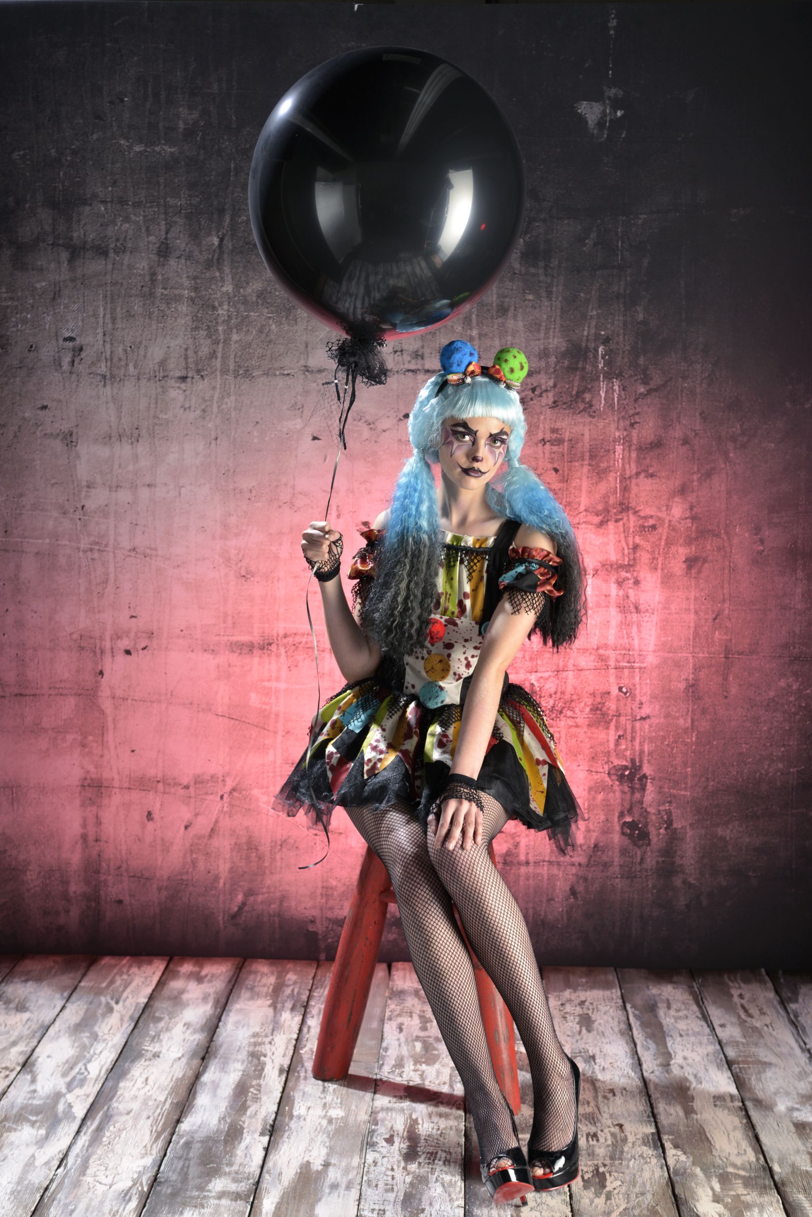 Women's Bloody Clown Multi-Coloured Dress Halloween Costume, Assorted Sizes Front_Flat