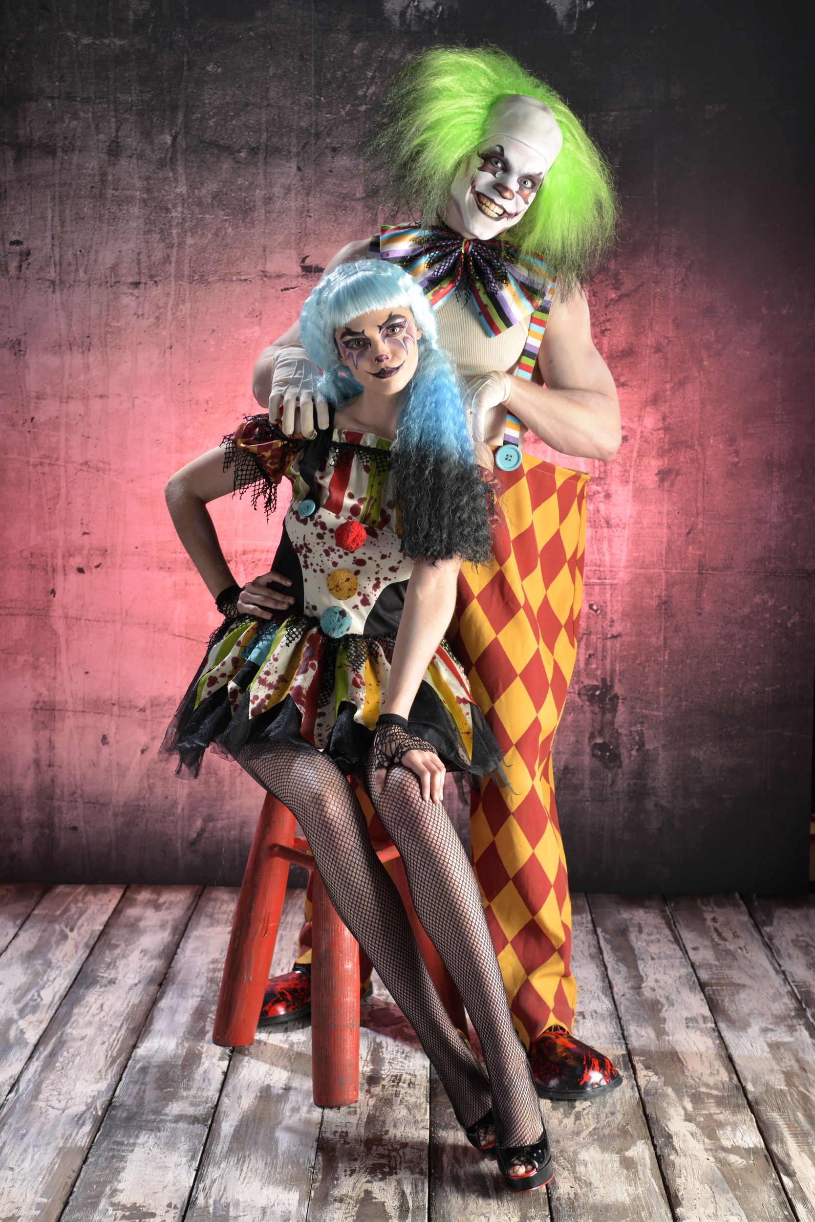 Women's Bloody Clown Multi-Coloured Dress Halloween Costume, Assorted Sizes Front_Flat