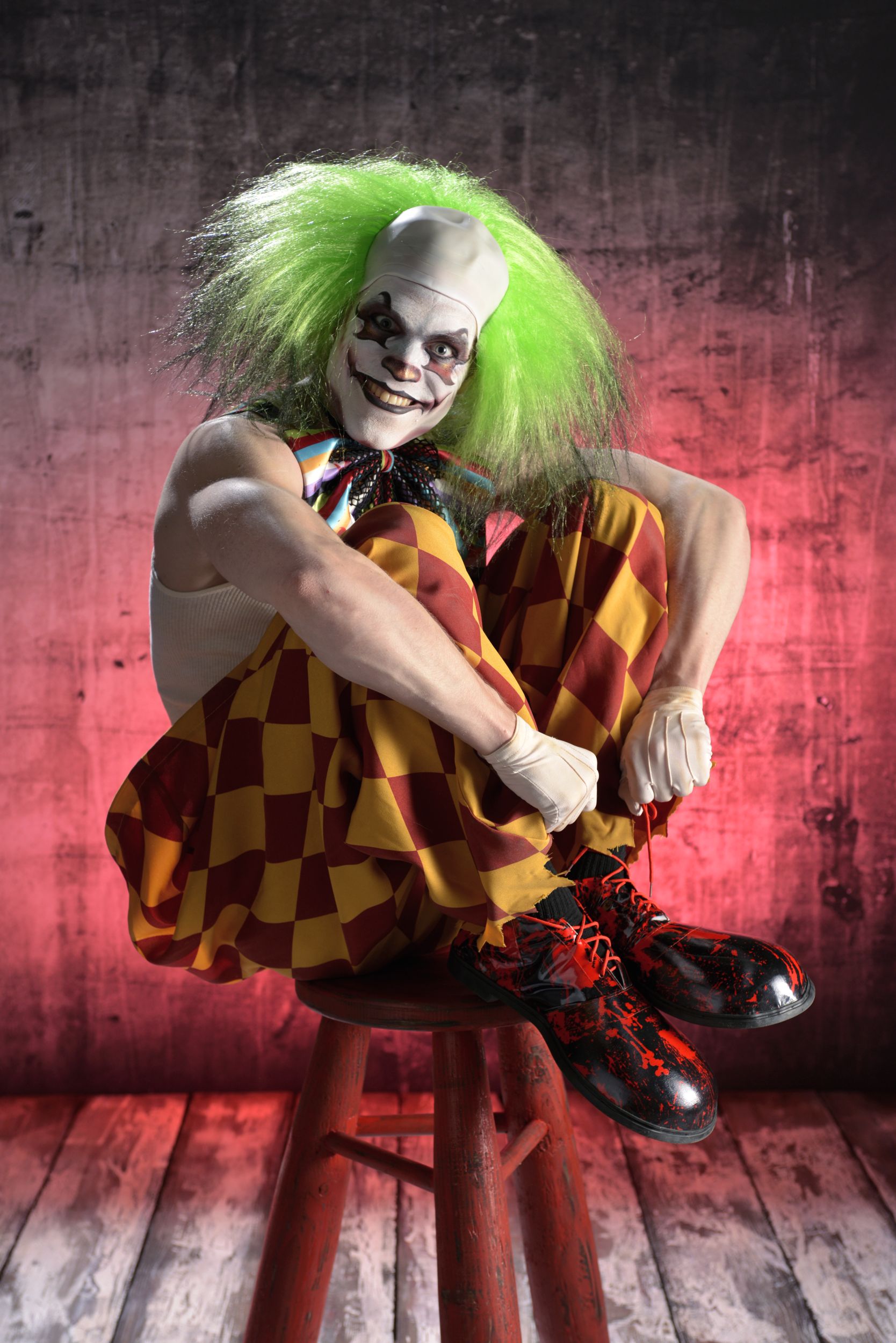 Women's Bloody Clown Multi-Coloured Dress Halloween Costume, Assorted Sizes Front_Angled_Right