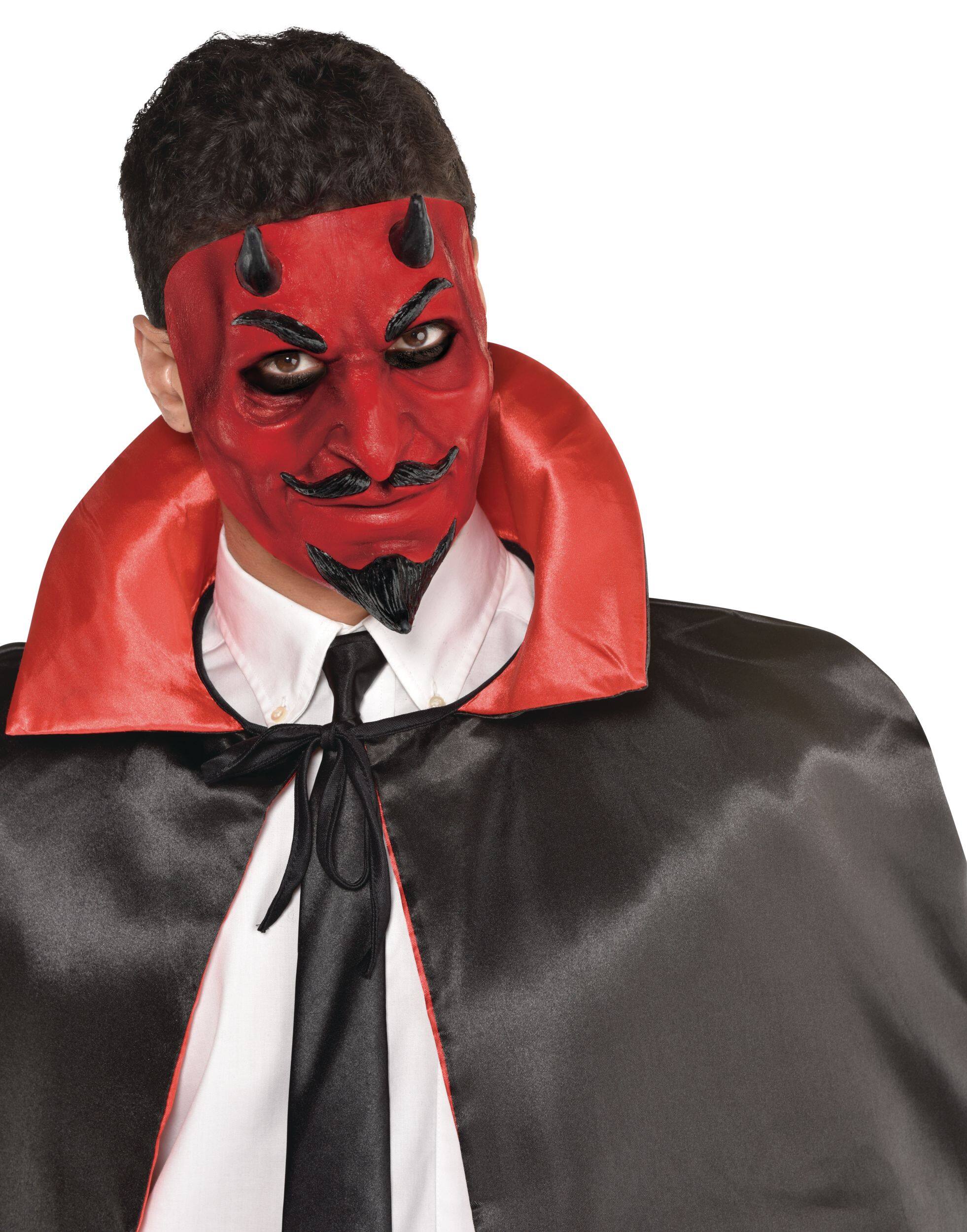 Devil Mask with Horns, Red/Black, One Size, Wearable Costume Accessory