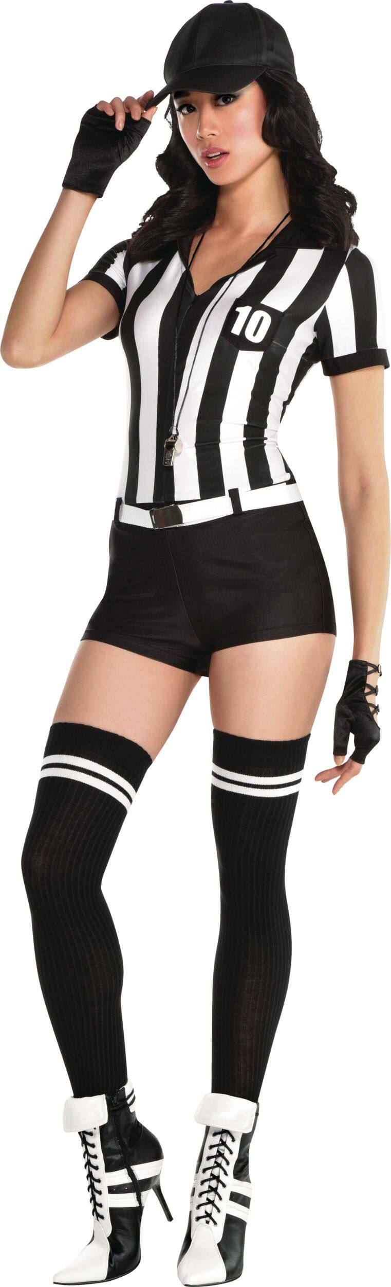 Womens Referee Blackwhite Striped Romper With Hat And Whistle Halloween Costume Assorted Sizes 