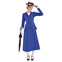 Women's Disney Mary Poppins Blue Dress with Hat Halloween Costume, Assorted Sizes Front_Flat