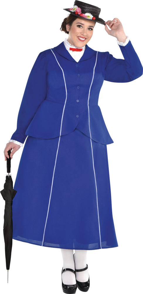 Women s Disney Mary Poppins Blue Dress with Hat Halloween Costume