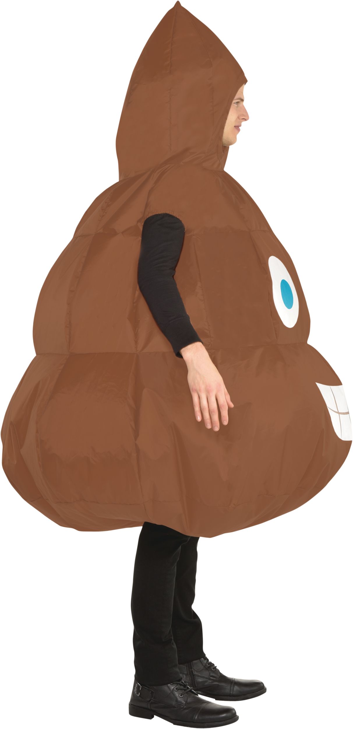 Costume gonflable d'émoticône de crotte pour enfants, brun, capuchon, taille unique Side_Right