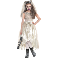 Kids' Crypt Bride White Dress with Veil Halloween Costume, Assorted Sizes Front_Flat