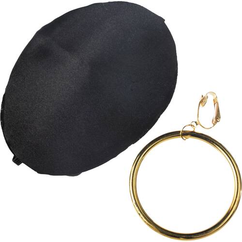 Pirate Clip-On Earring Jewelry & Eye Patch Set, Black/Gold, One Size, 2-pk, Wearable Costume Accessories for Halloween