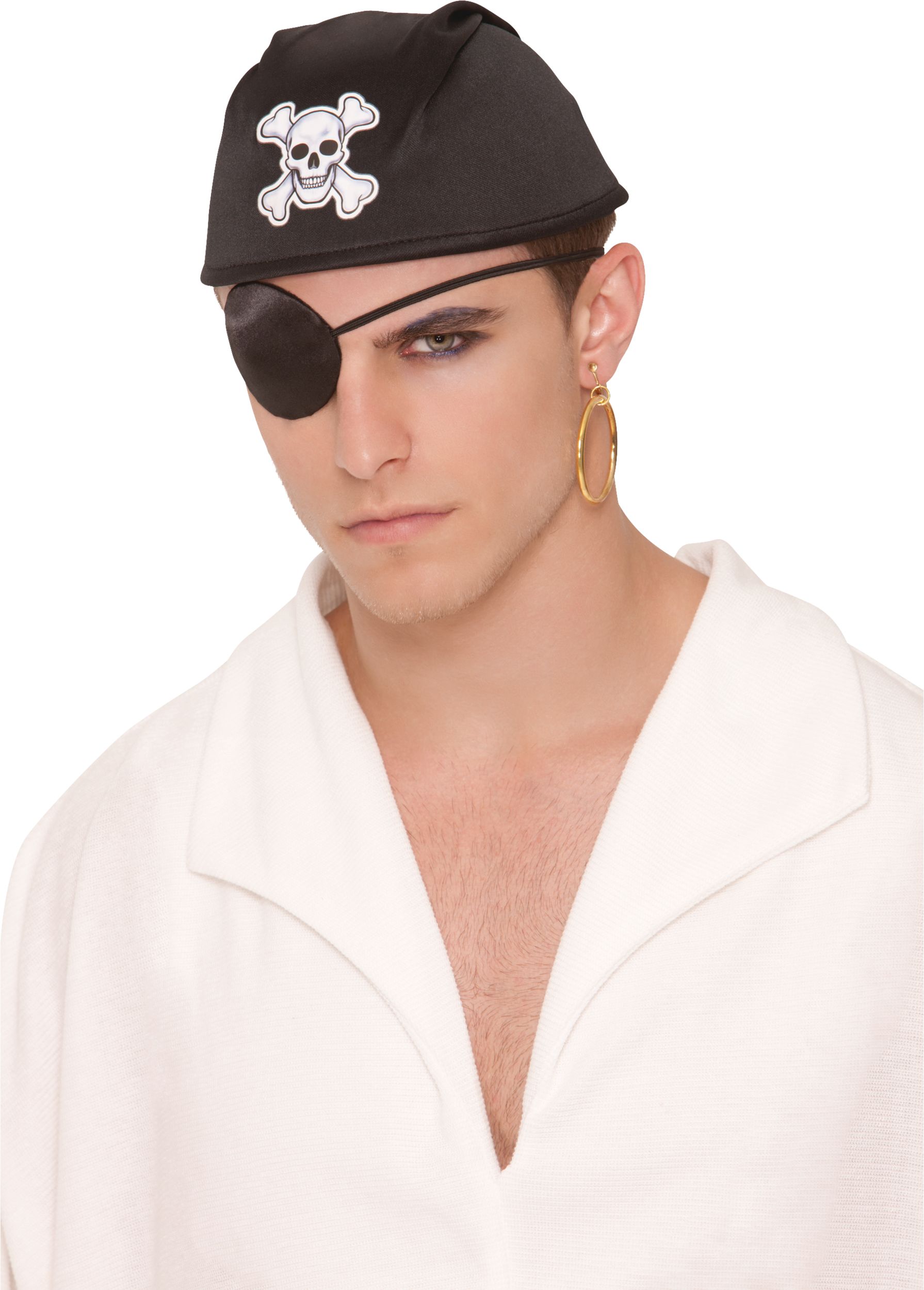 Pirate Clip-On Earring Jewelry & Eye Patch Set, Black/Gold, One Size, 2-pk, Wearable Costume Accessories for Halloween Composite_or_Mixed