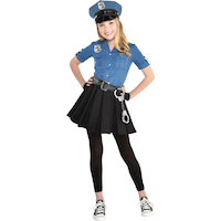 Toddler Cop Police Officer Blue Dress with Hat/Gloves/Handcuffs/Tights Halloween Costume, Assorted Sizes