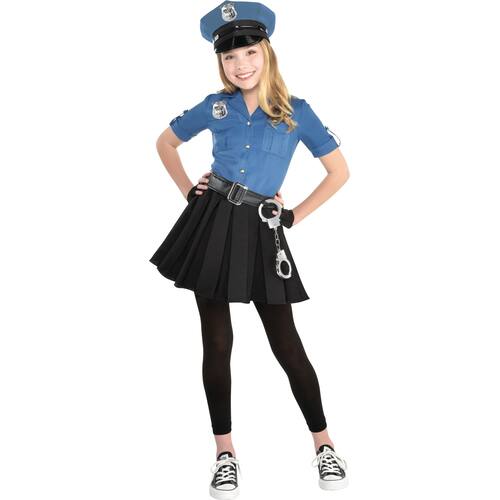 Toddler Cop Police Officer Blue Dress with Hat/Gloves/Handcuffs/Tights Halloween Costume, Assorted Sizes