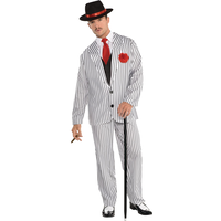 Men's Mafia Mob Gangsta Black/White Pinstriped Suit with Hat Halloween Costume, Assorted Sizes Front_Flat