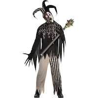 Men's Twisted Jester Black Outfit with Shirt/Pants/Hat/Mask/Gloves Halloween Costume, Assorted Sizes Front_Flat