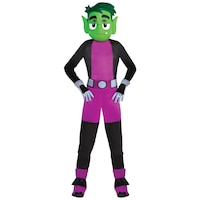 Kids' Teen Titans Go Boys Beast Green/Purple/Black Jumpsuit with Mask/Cape/Boot Covers Halloween Costume, Assorted Sizes Front_Flat
