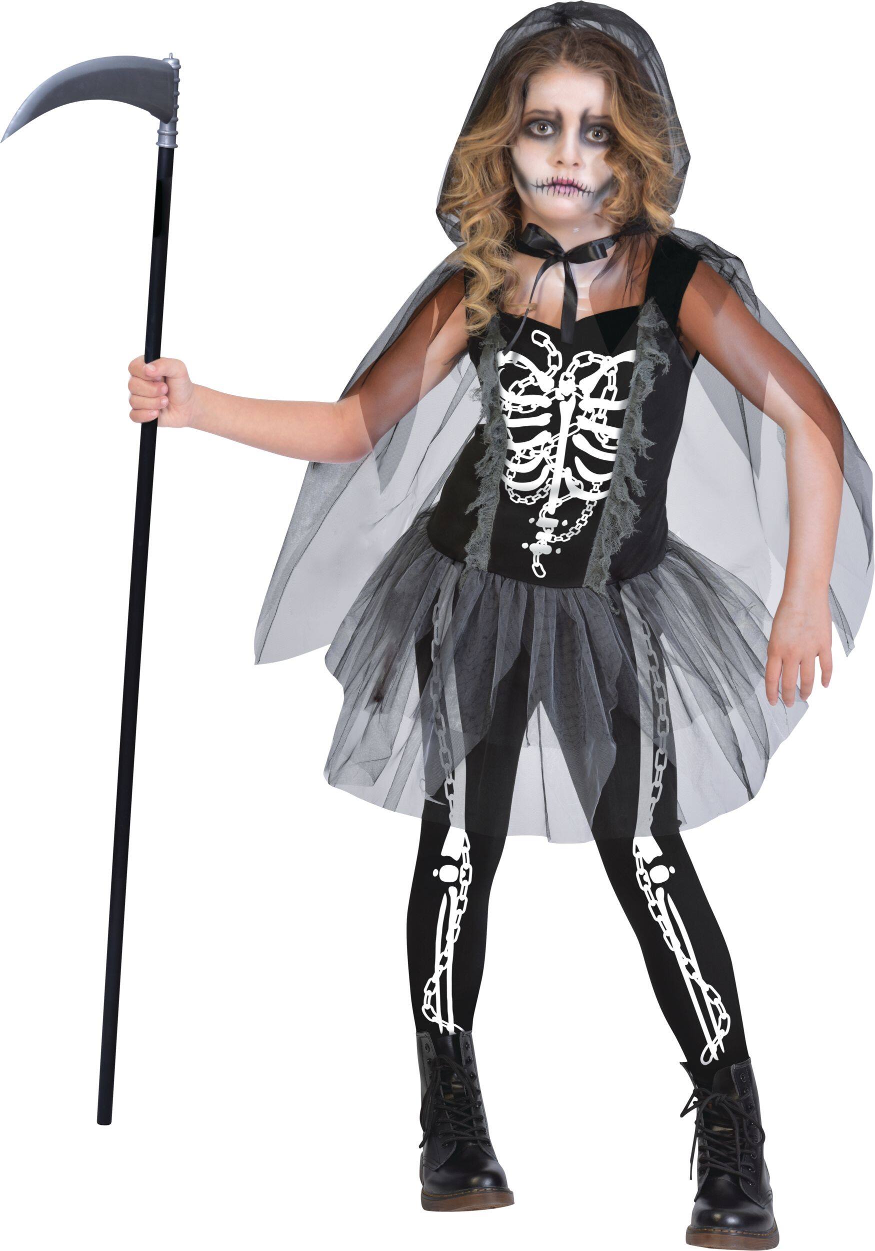 Kids' Grim Reaper Black Dress with Cape & Leggings Halloween Costume ...