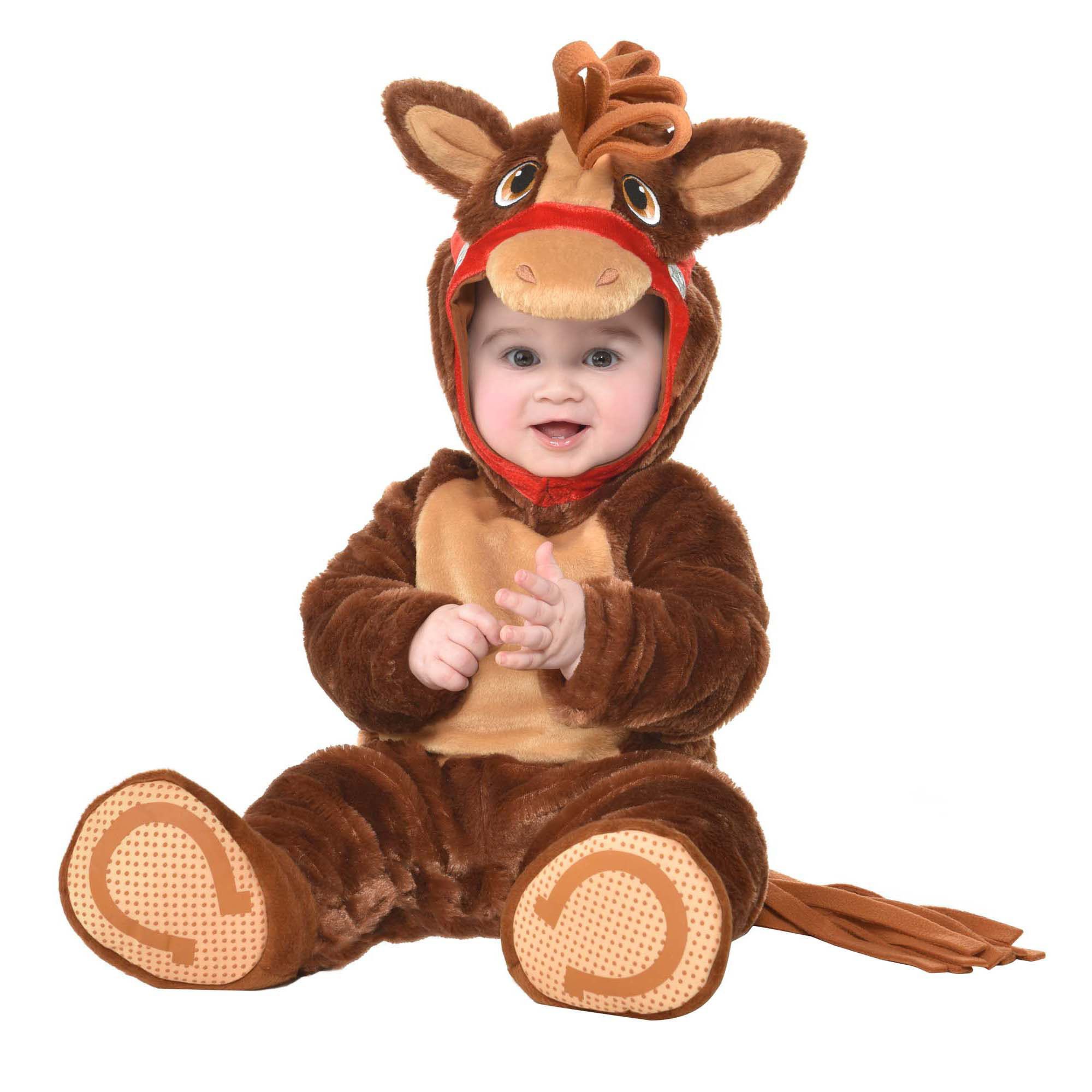 Infant Horse Brown Jumpsuit with Hood Halloween Costume, Assorted Sizes Front_Angled_Left