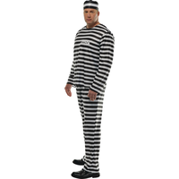 Costume de prisonnier pour hommes, tenue rayée noir/blanc avec chemise/pantalon/chapeau, choix de tailles Front_Angled_Left