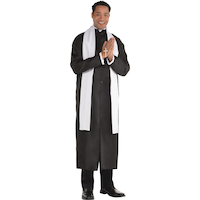 Adult Father Priest Black Robe Halloween Costume, More Options Available Front_Angled_Right