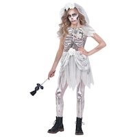 Kids' Skeleton Bride White Dress with Leggings/Headband/Veil Halloween Costume, Assorted Sizes Front_Flat