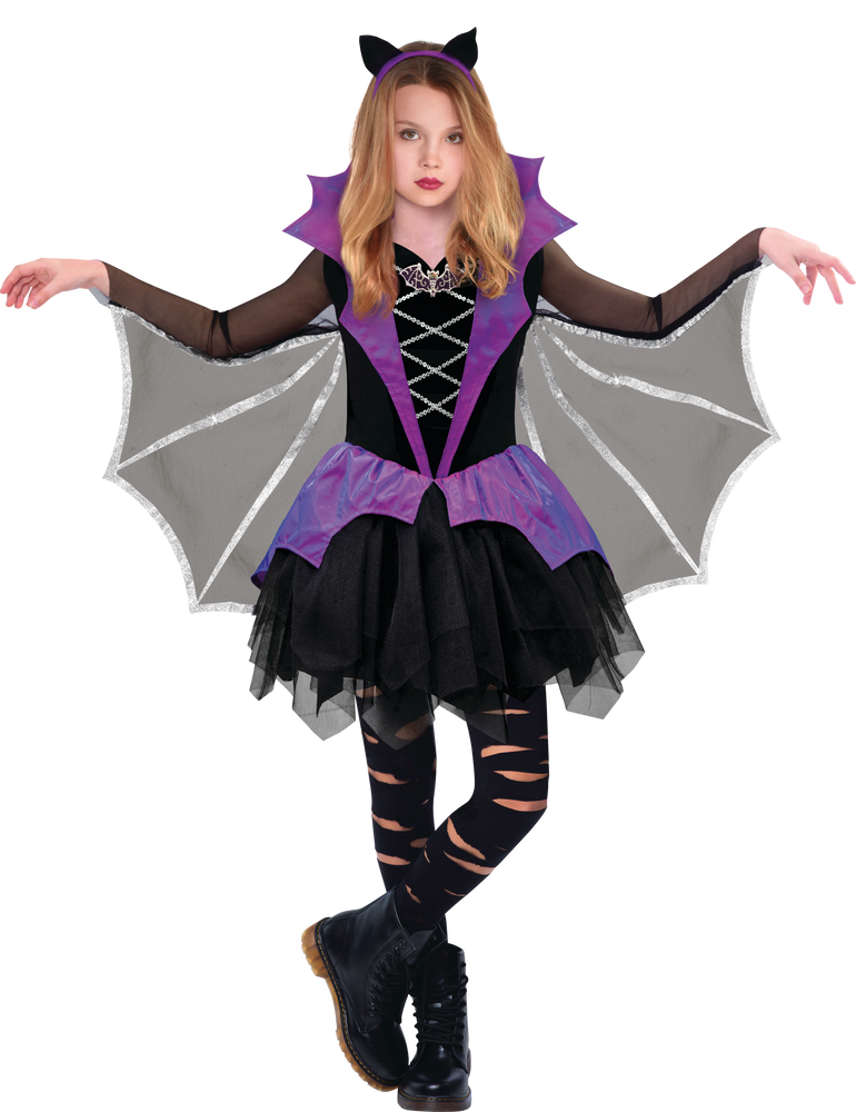 Costume de vampire gothique, enfants, robe noir/violet avec ailes et ...