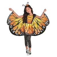 Costume de papillon monarque pour enfants, robe orange/noire avec ailes et serre-tête, choix de tailles Front_Flat