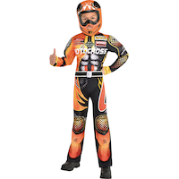Kids' Motocross Driver Orange/Black Jumpsuit with Mask Halloween Costume, Assorted Sizes Front_Flat