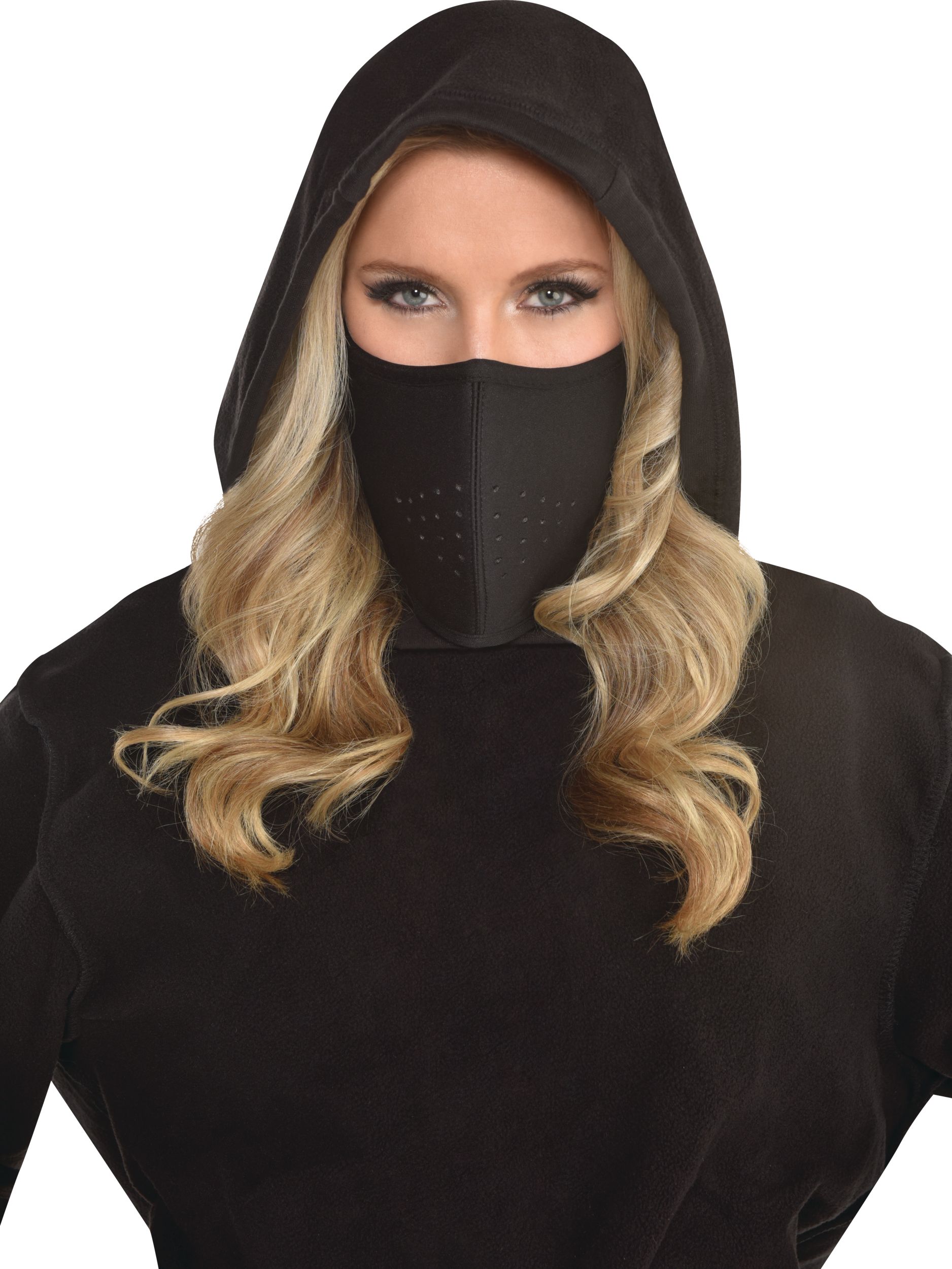 Masque de ninja, noir, taille unique, accessoire de costume à porter pour l'Halloween Front_Flat