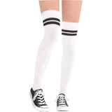 Adult Thigh High Socks, White/Black Striped, One Size, Wearable Costume Accessory for Halloween Composite_or_Mixed