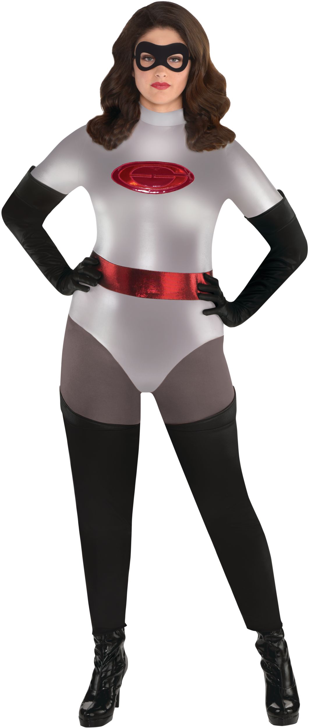 Women's Disney Pixar The Incredibles Mrs. Incredible Silver Jumpsuit with Mask & Gloves Halloween Costume, Assorted Sizes Front_Flat