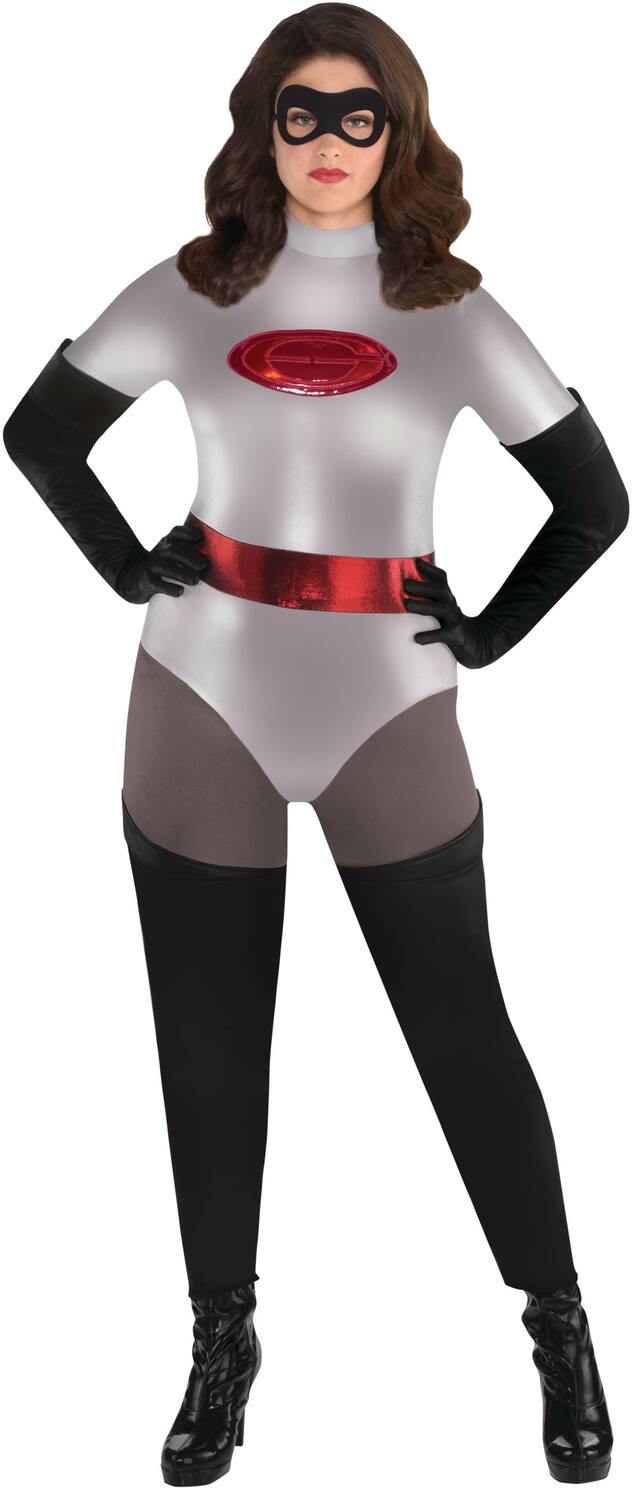 Women's Disney Pixar The Incredibles Mrs. Incredible Silver Jumpsuit with Mask & Gloves Halloween Costume, Assorted Sizes Front_Flat