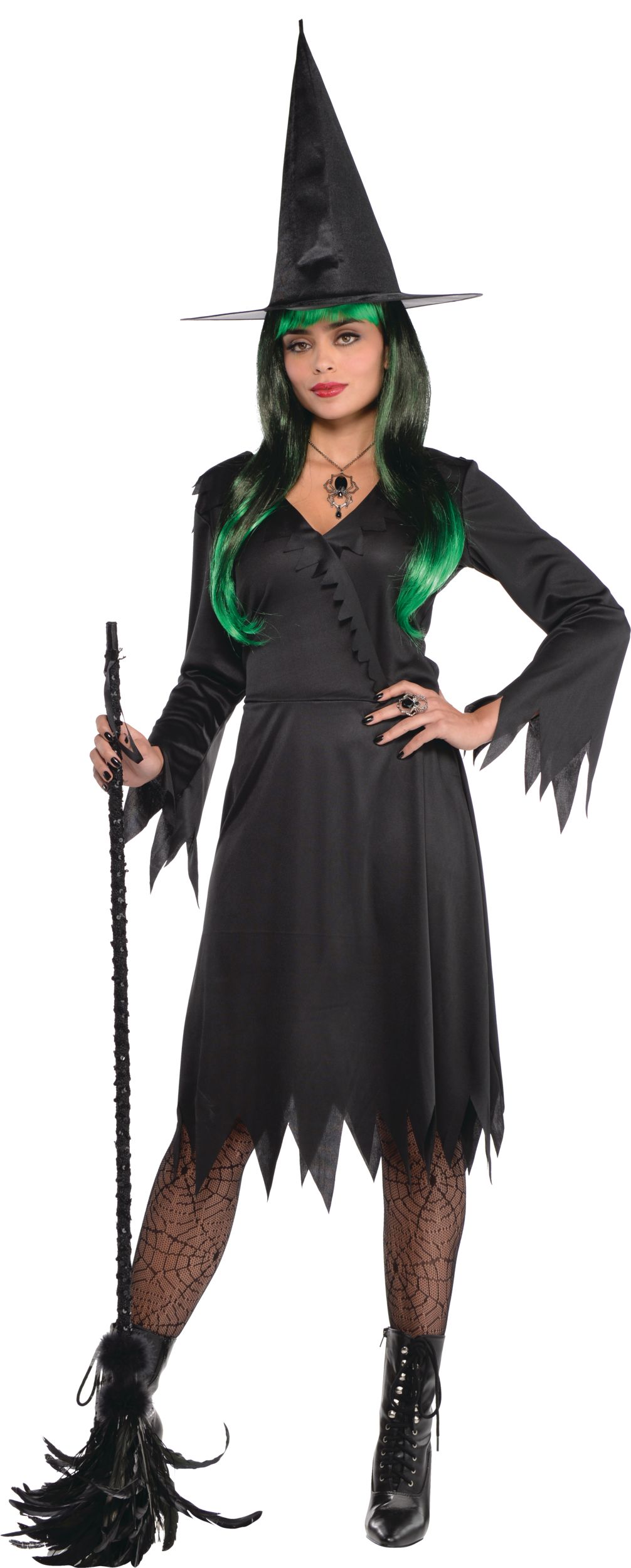 Women's Classic Witch Black Dress Halloween Costume, One Size Front_Flat