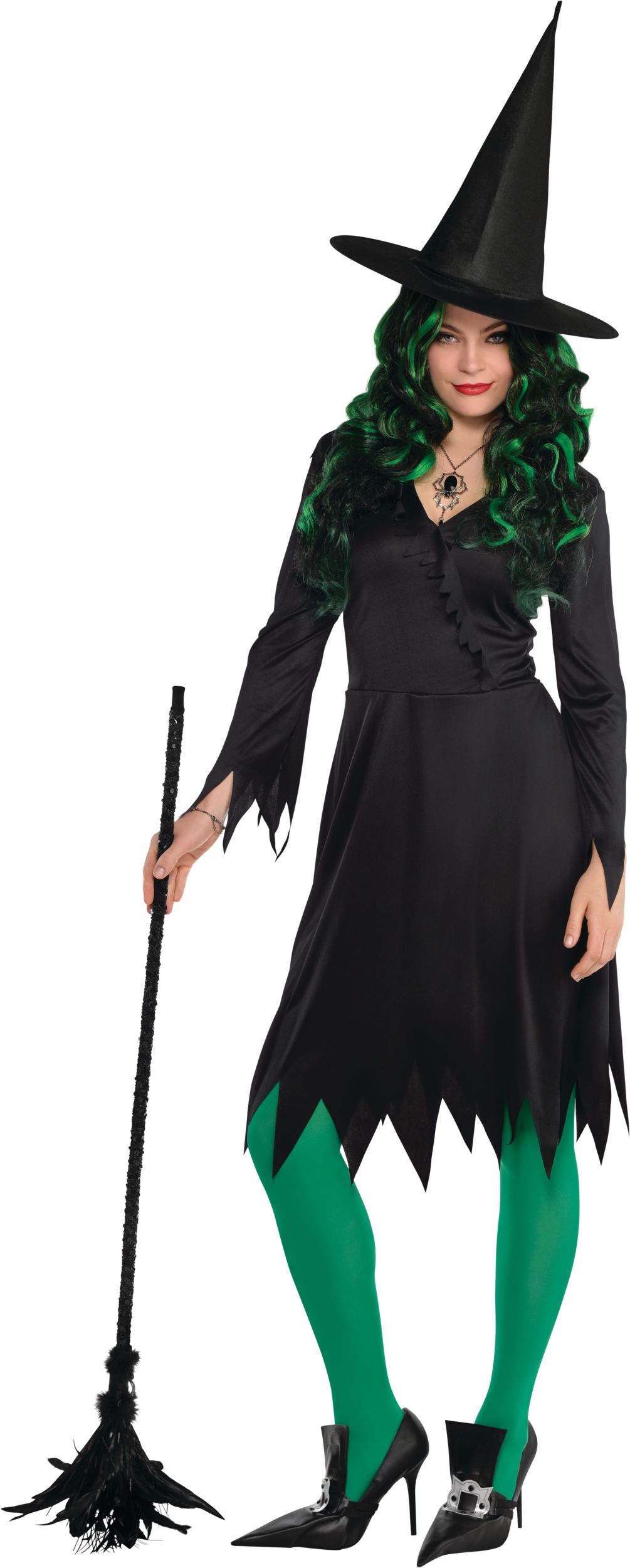 Women's Classic Witch Black Dress Halloween Costume, One Size Front_Flat