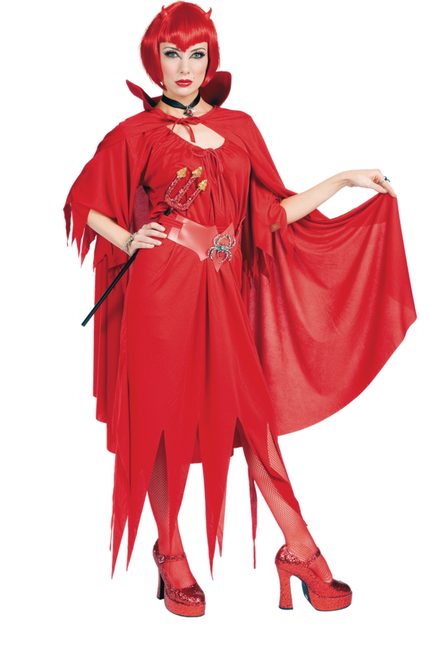 Women's Devil Red Dress with Cape & Headband Halloween Costume, One
