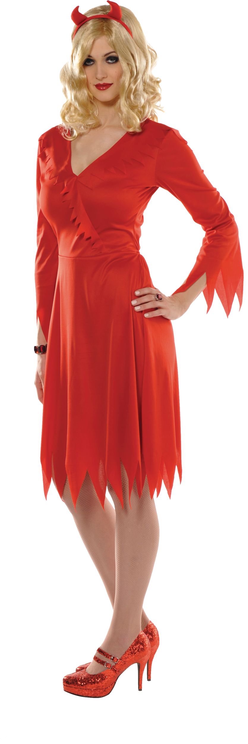 Women's Devil Red Dress with Cape & Headband Halloween Costume, One Size Front_Angled_Left