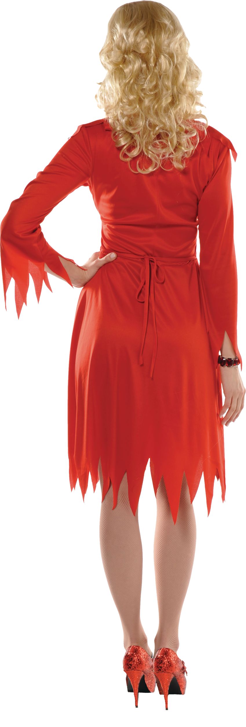 Women's Devil Red Dress with Cape & Headband Halloween Costume, One Size Back_Flat