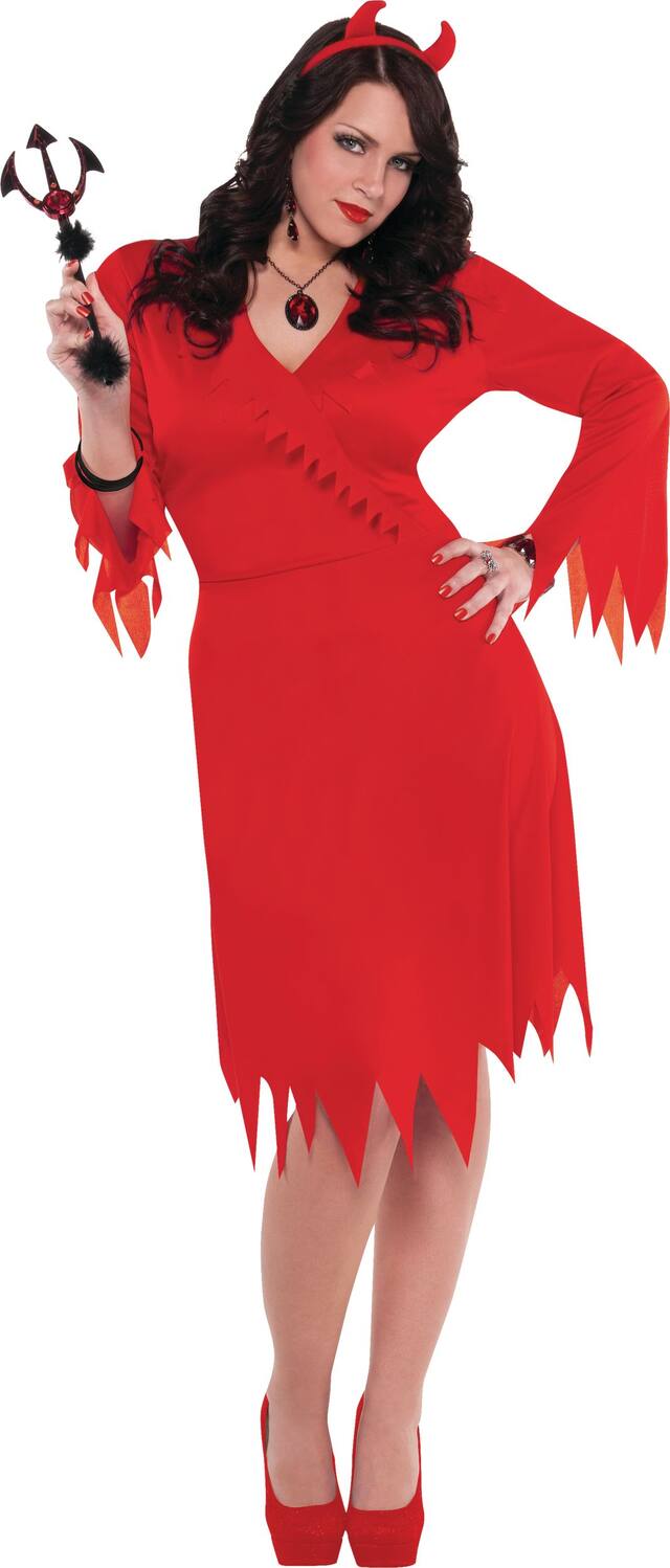 Women's Devil Red Dress with Headband Halloween Costume, Assorted Sizes Front_Flat