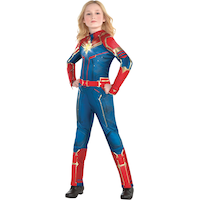 Kids' Disney Marvel Captain Marvel Blue/Red Jumpsuit Halloween Costume, Assorted Sizes Front_Angled_Left