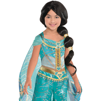 Perruque longue à queue de cheval Jasmine Disney Aladdin pour enfant, noir, taille unique, accessoire de costume à porter pour l'Halloween Front_Flat