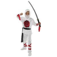 Kids' Ninja White Outfit with Shirt/Pants/Hood Halloween Costume, Assorted Sizes Front_Flat