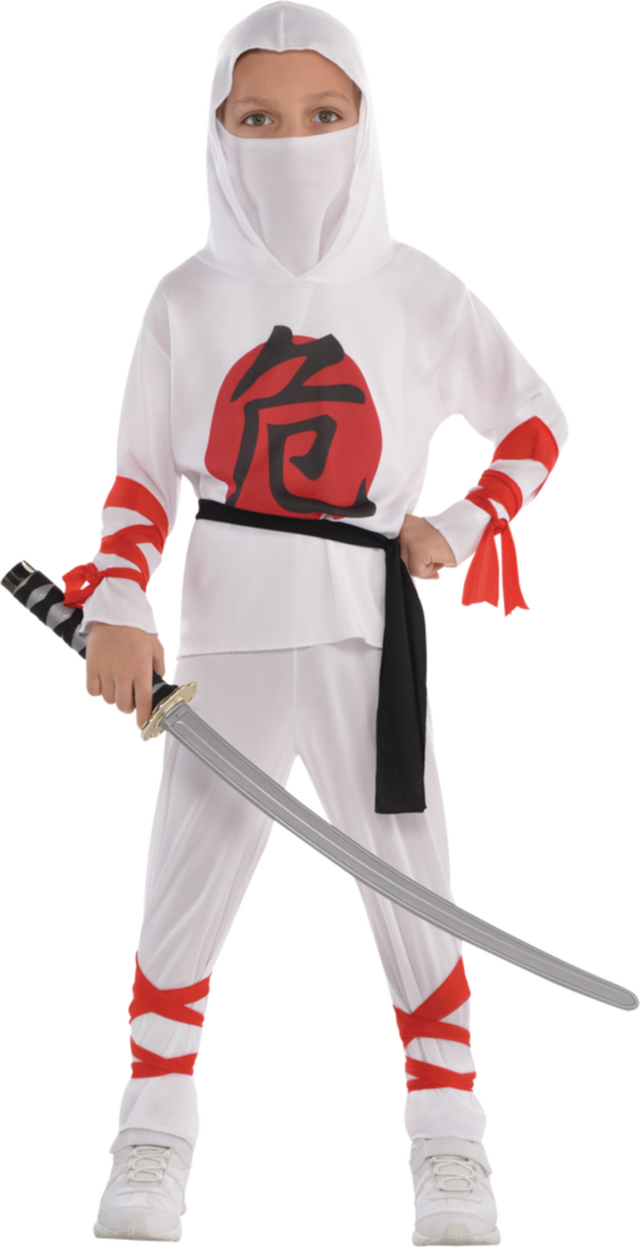 Kids' Ninja White Outfit with Shirt/Pants/Hood Halloween Costume, Assorted Sizes Party City
