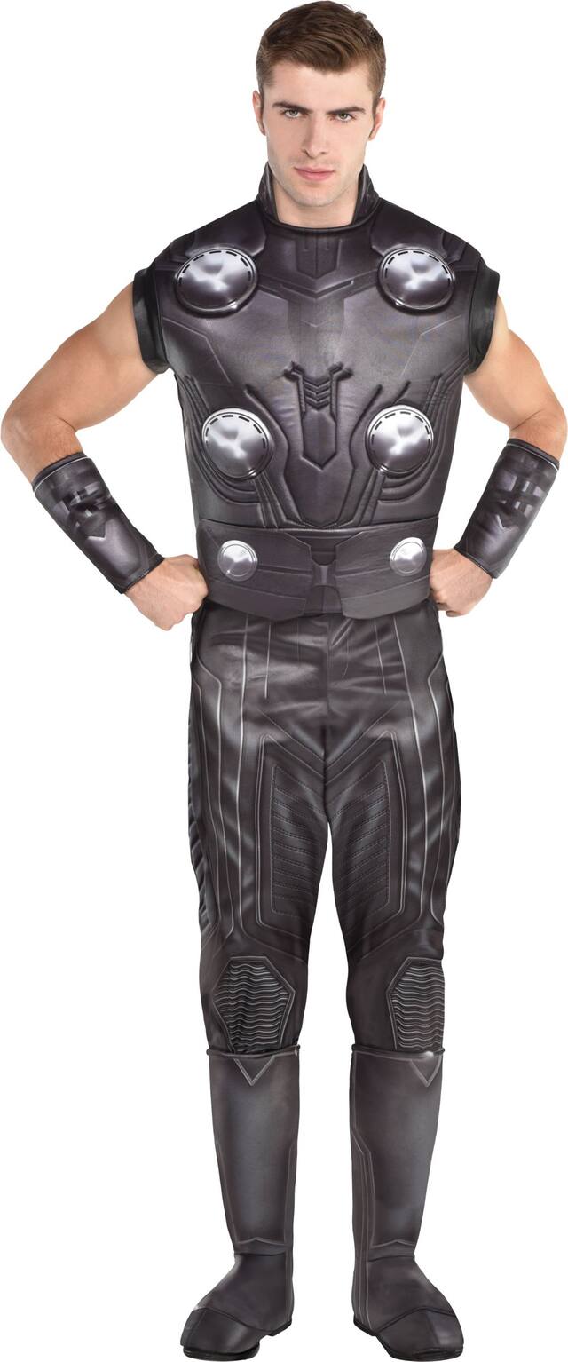Costume de Thor de Disney Marvel pour hommes, combinaison noire avec couvre-bottes et protections, taille universelle Front_Flat