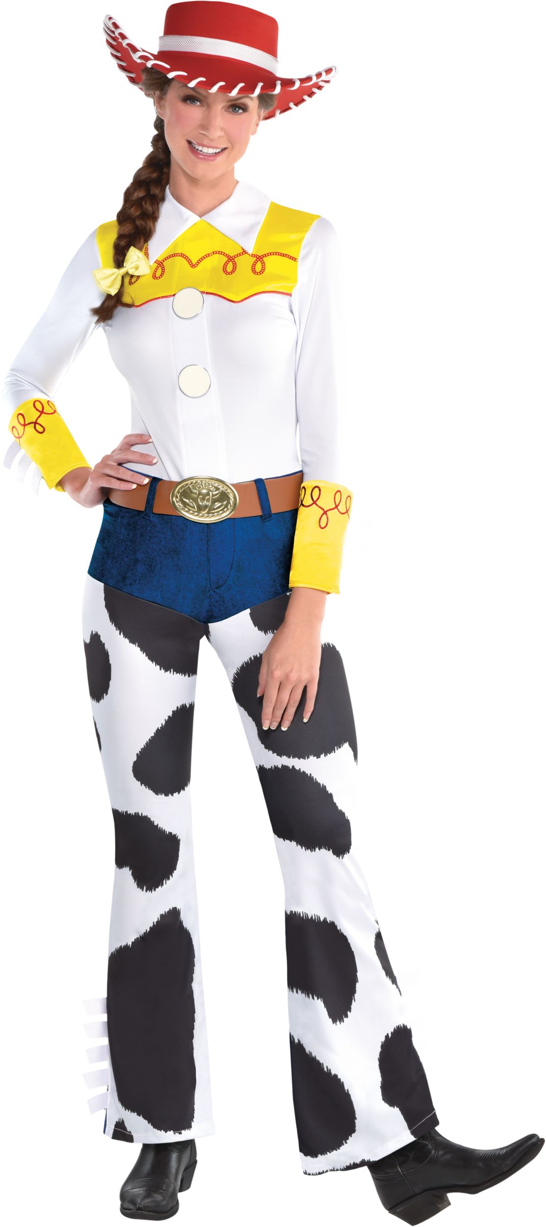 Women's Disney Pixar Toy Story Jessie Cow Print Jumpsuit with Hat Halloween  Costume, Assorted Sizes