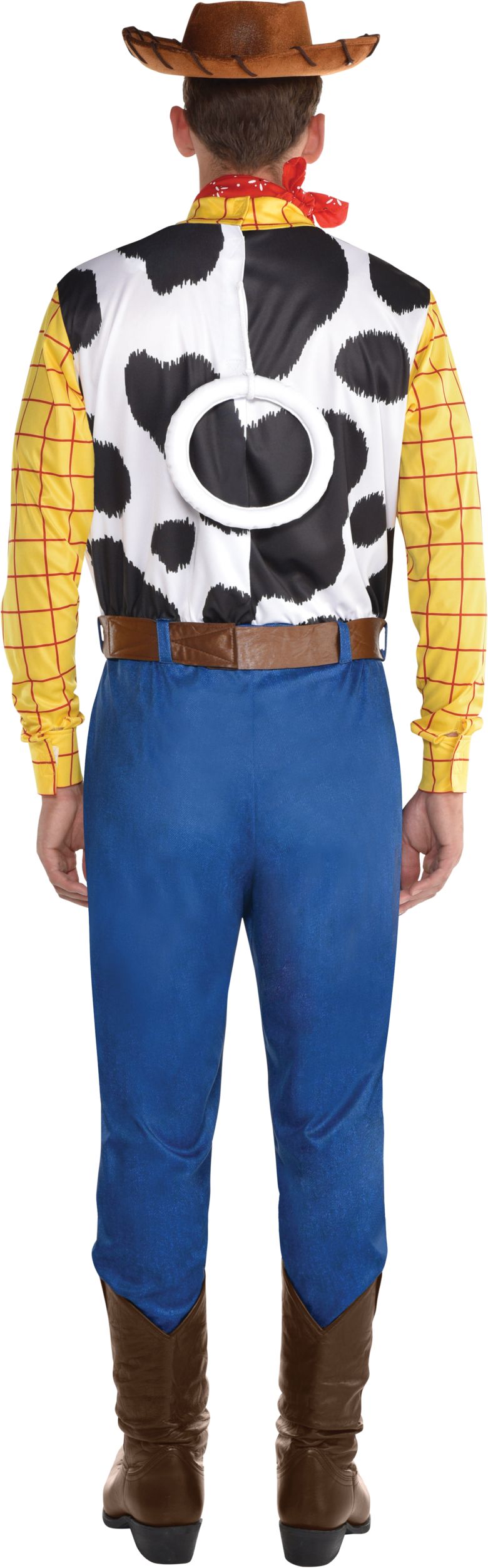 Men s Disney Pixar Toy Story Woody Cow Print Jumpsuit with Hat Vest Halloween Costume One Size