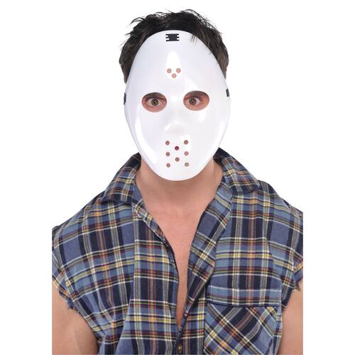 Hockey Plastic Mask, White, One Size, Wearable Costume Accessory for Halloween