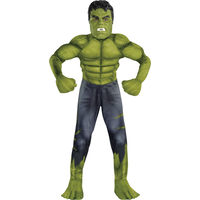 Kids' Disney Marvel The Incredible Hulk Endgame Green Padded Ripped Jeans Jumpsuit with Mask & Gloves Halloween Costume, Assorted Sizes Front_Flat