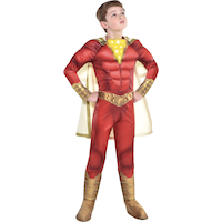 Kids' Shazam Red Light-Up Padded Jumpsuit with Cape Halloween Costume, Assorted Sizes Front_Angled_Right