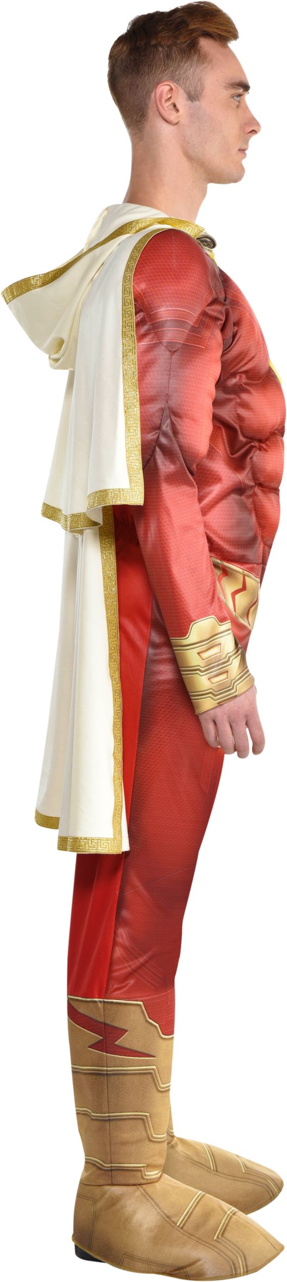 Men's Shazam Red Light-Up Padded Jumpsuit with Cape Halloween Costume, Assorted Sizes Side_Right