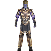 Men's Disney Marvel Guardians of the Galaxy Thanos Purple/Gold Padded Jumpsuit with Gloves & Mask Halloween Costume, Assorted Sizes Front_Flat