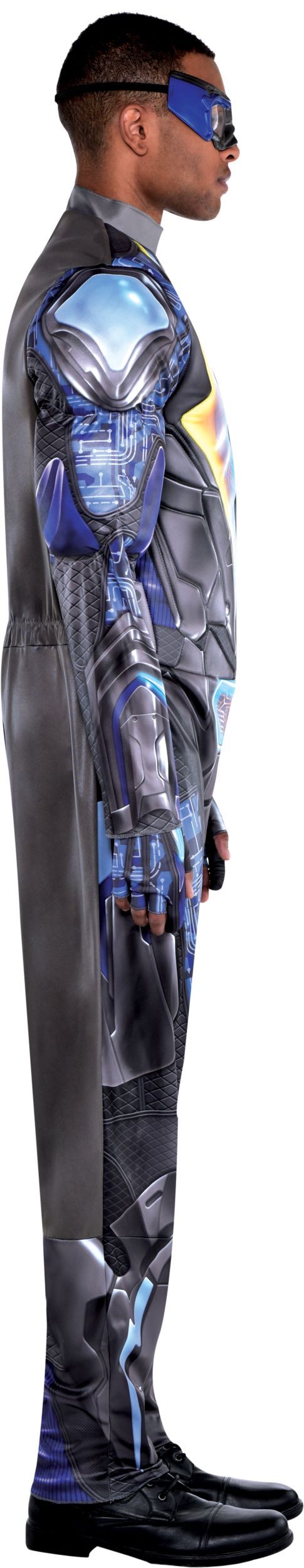 Men's DC Black Lightning Black/Blue Light-Up Padded Jumpsuit with Gloves & Mask Halloween Costume, Assorted Sizes Side_Right