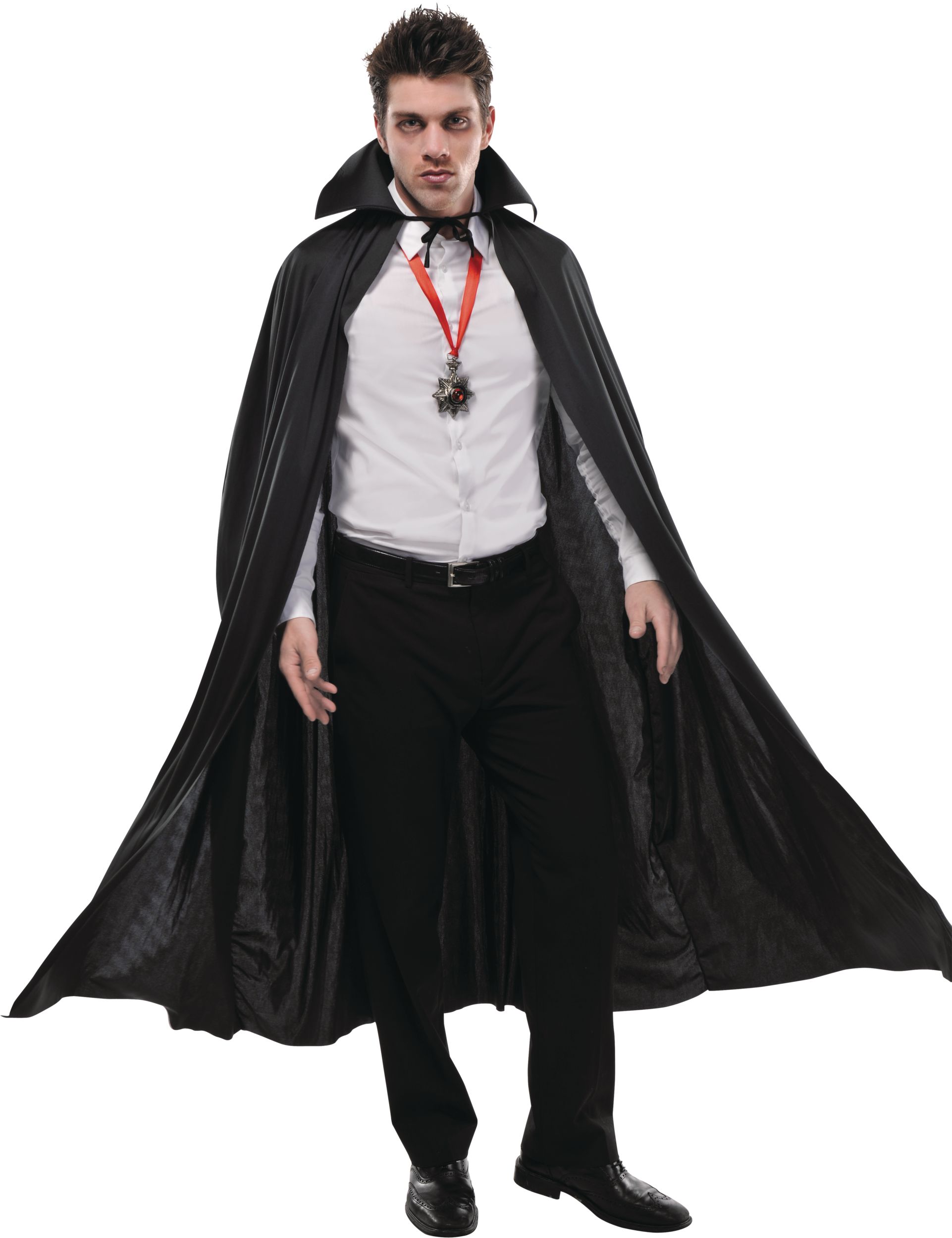 Adult Vampire Cape with Collar, Black, One Size, Wearable Costume Accessory for Halloween Front_Flat